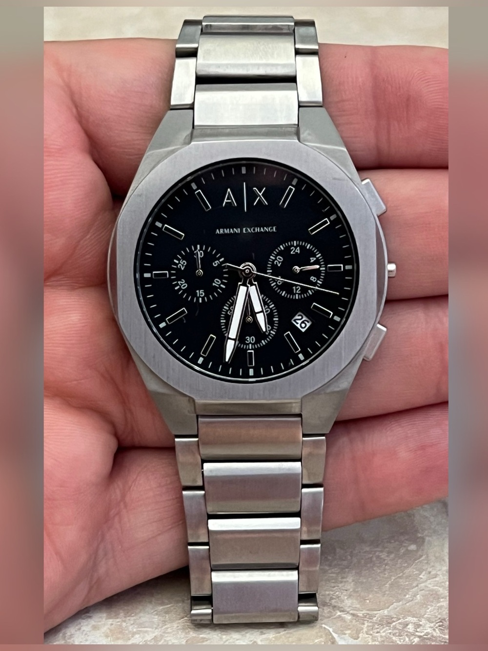 Armani Exchange Men’s Chronograph Silver Stainless-Steel Watch
